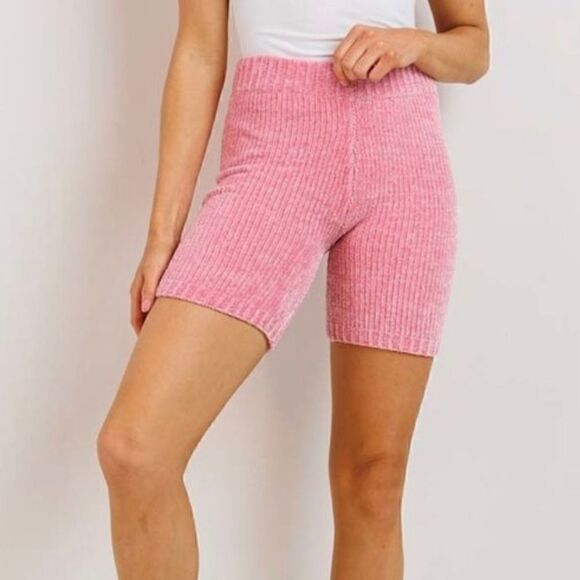 Pink Fuzzy Sweater Knit Malibu Bike Shorts - Picture 6 of 14